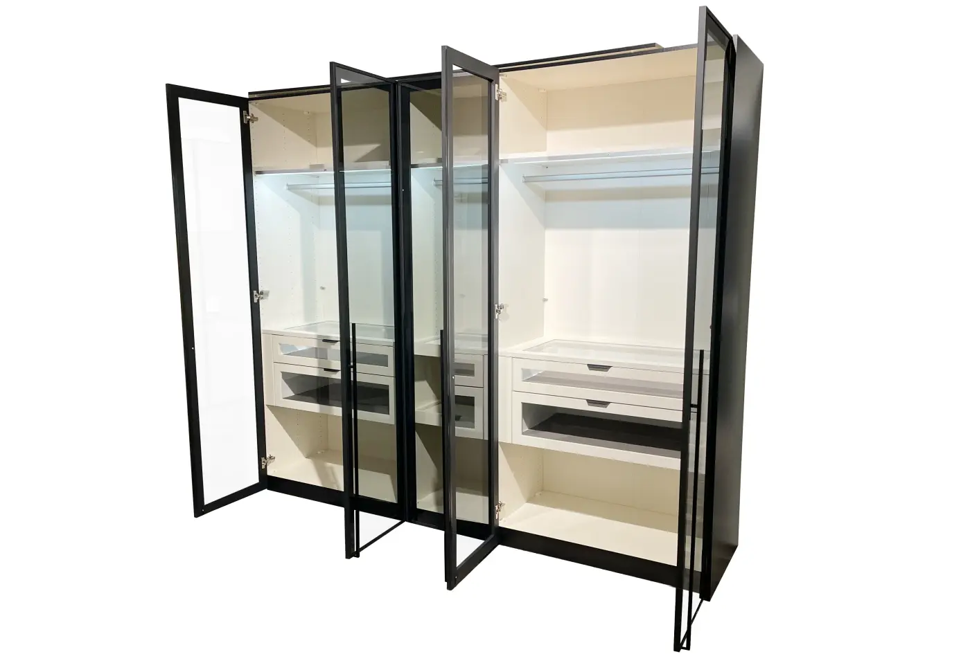 Drehtürenschrank 2897.16.. Novaschwarz, Rauchglas ca. 252,8x220x58,5cm