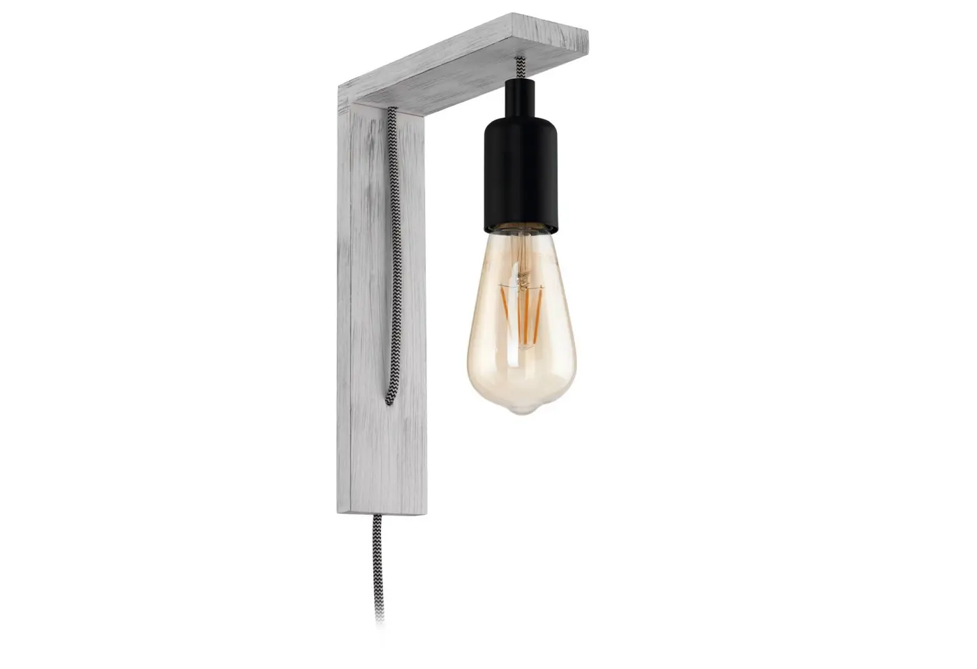 Wandleuchte 14256.1. Grau, Schwarz Holz Rubberwood, Stahl ca. 6x27,5cm