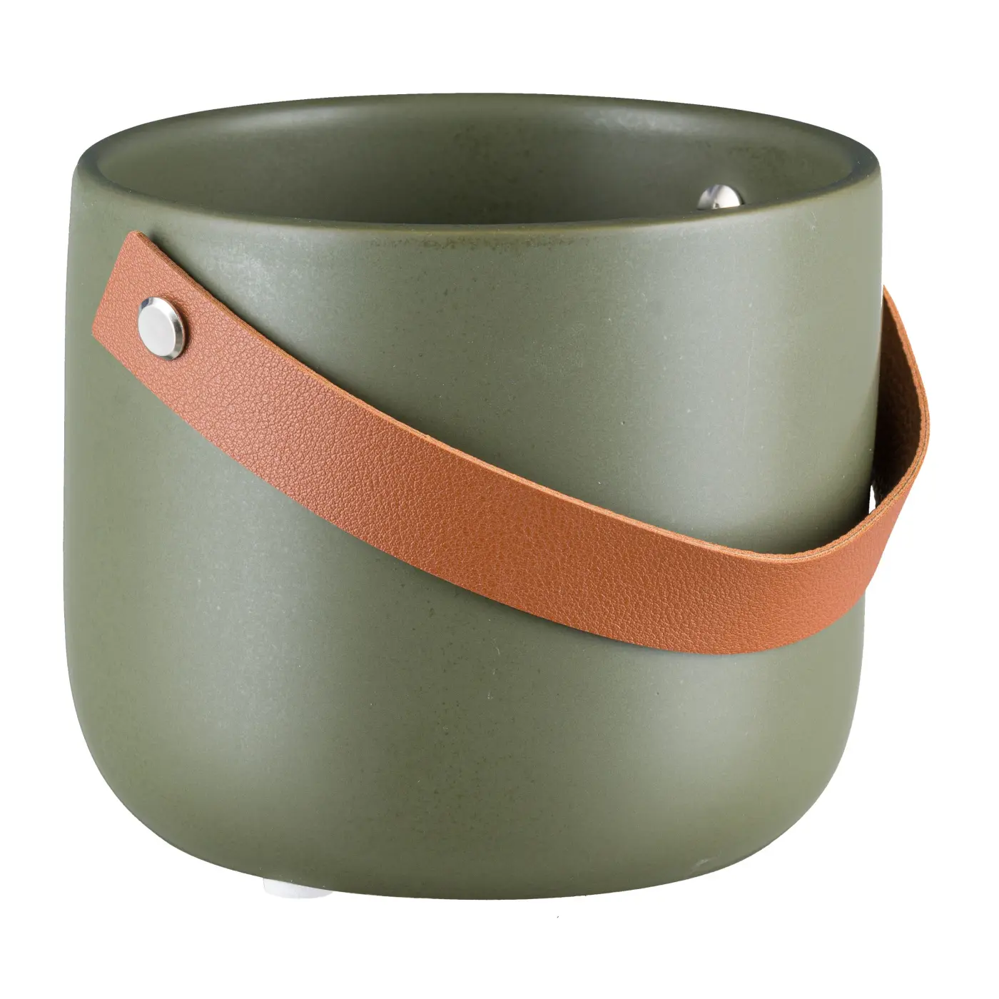 Übertopf 12x10cm m. Lederhenkel, Moos