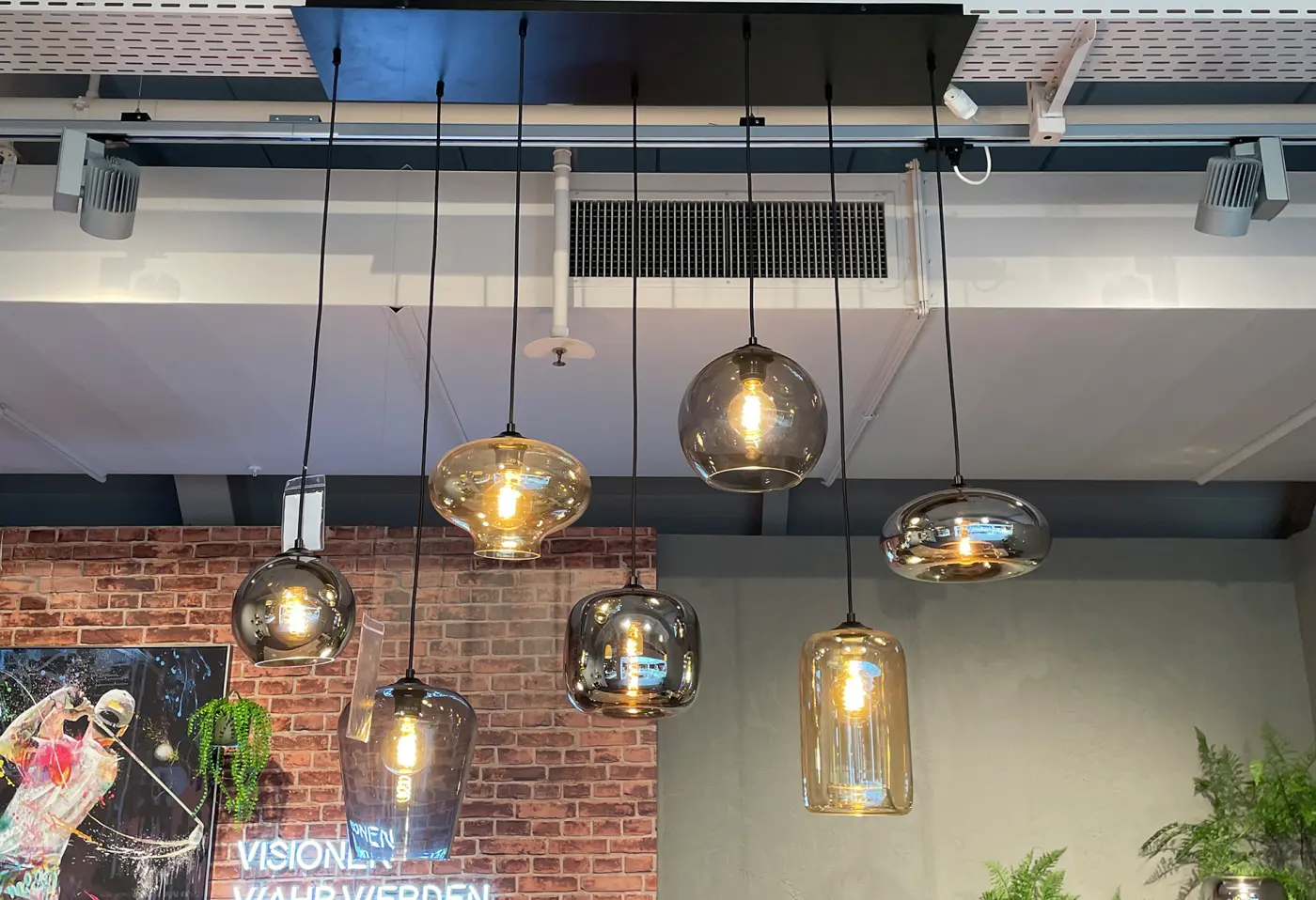 Hängeleuchte 20948.. Amber, Grau, Titan, Schwarz Glas, Aluminium ca. 120x30x150cm