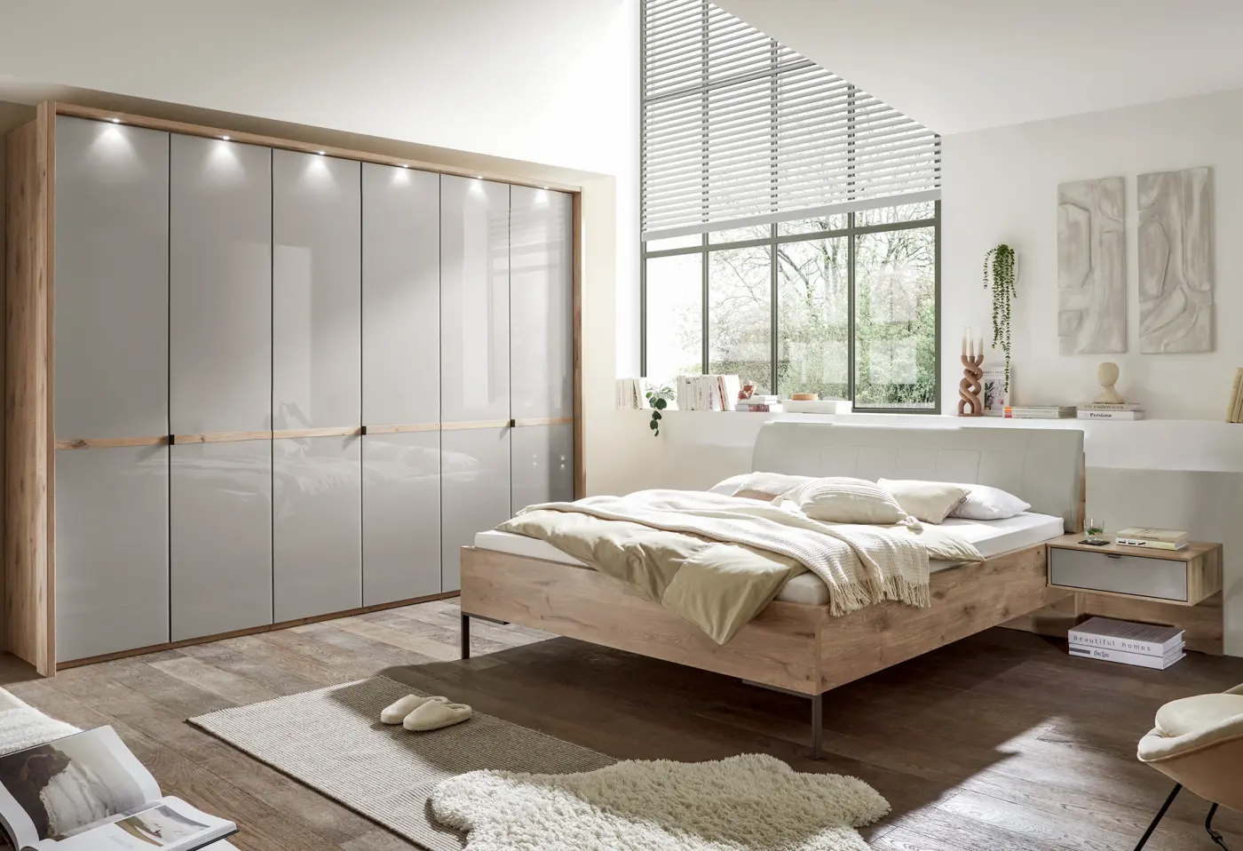 Drehtürenschrank Madiswil Glas Kieselgrau ca. 250x216x58cm