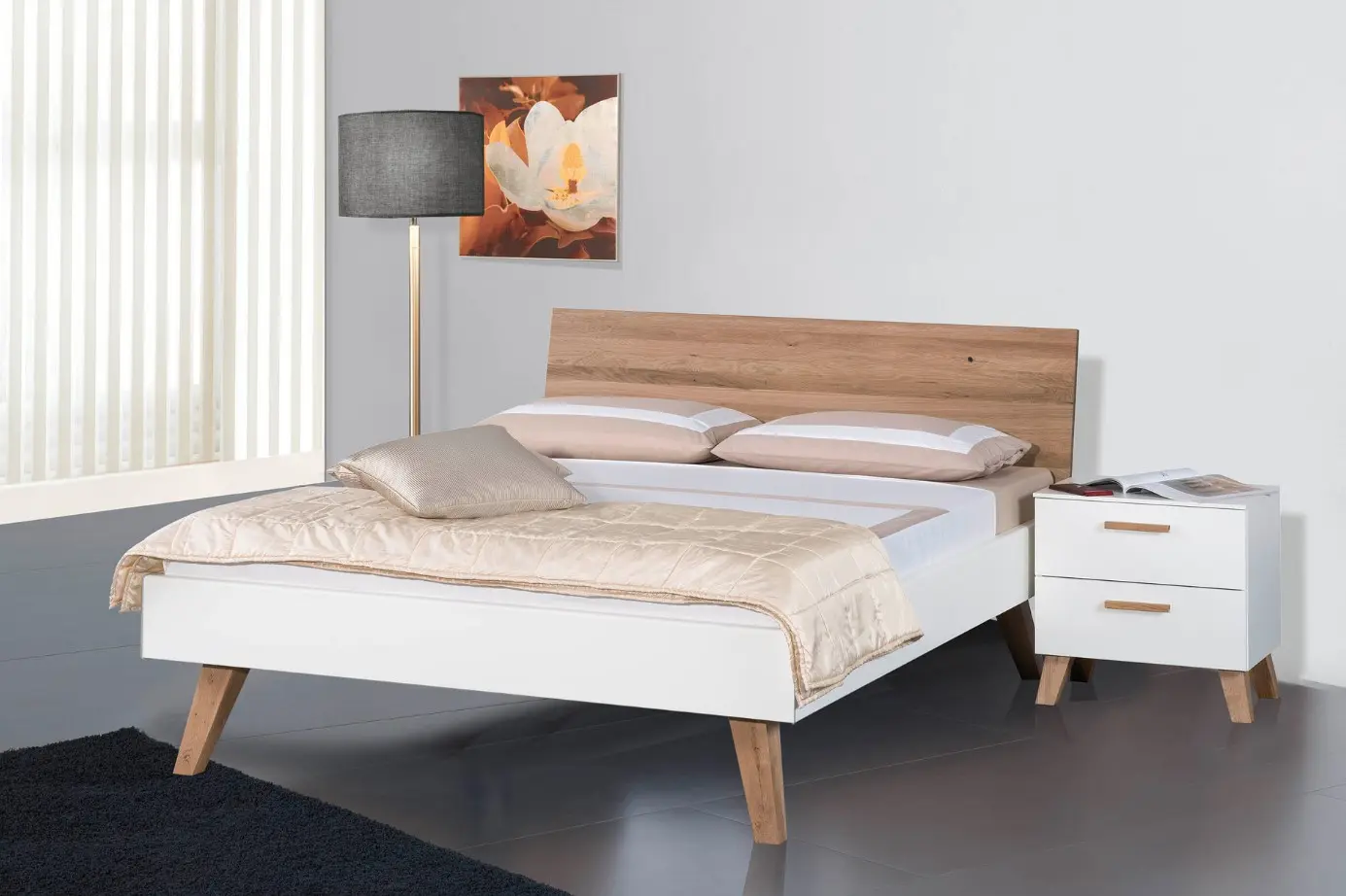 Bett 3721.4 Dekor weiss, Kopfteil Wildeiche massiv ca. 160x200cm