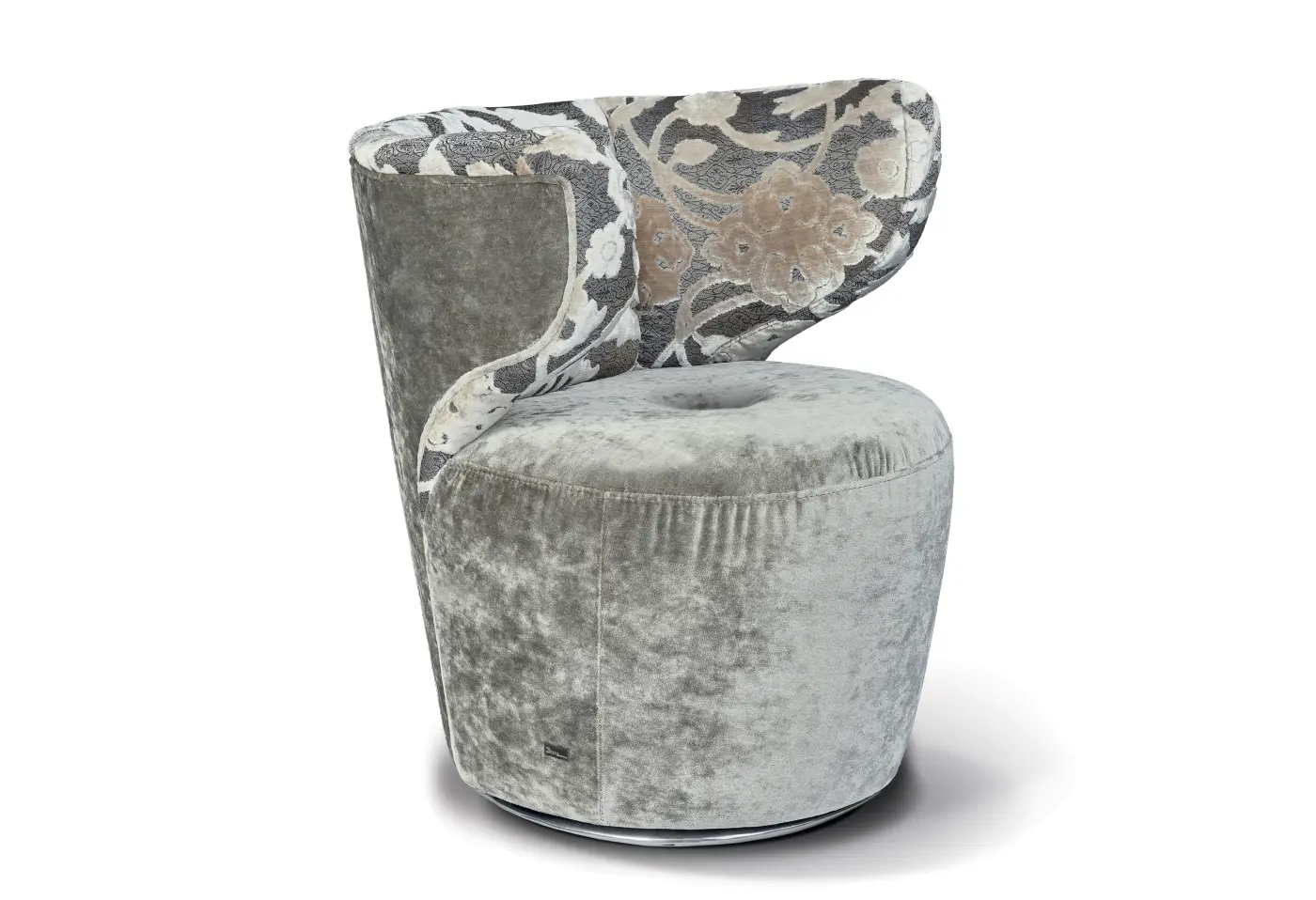 Drehsessel Croissant Bezug: Hochflor Veloursvfrappè, Rücken vorne Arabesk greige, Rücken hinten Hochflor Velours frappè, Knöpfe: Hochflor Velours frappè von Bretz ca. 81cm
