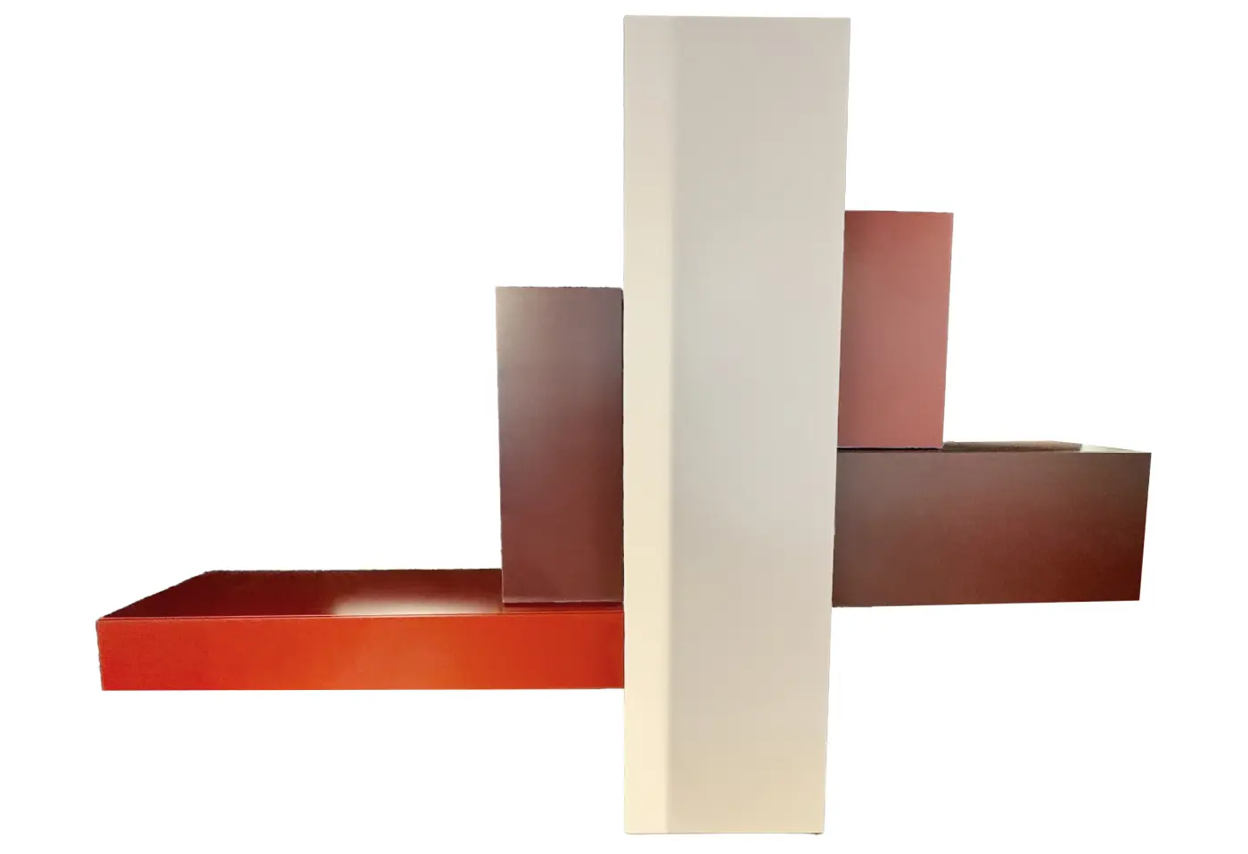 Wohnwand Alea von Kettnaker Lack rubin, beere, puder matt, Glas glänzend hinterlackiert ca. 250x230,9x36cm