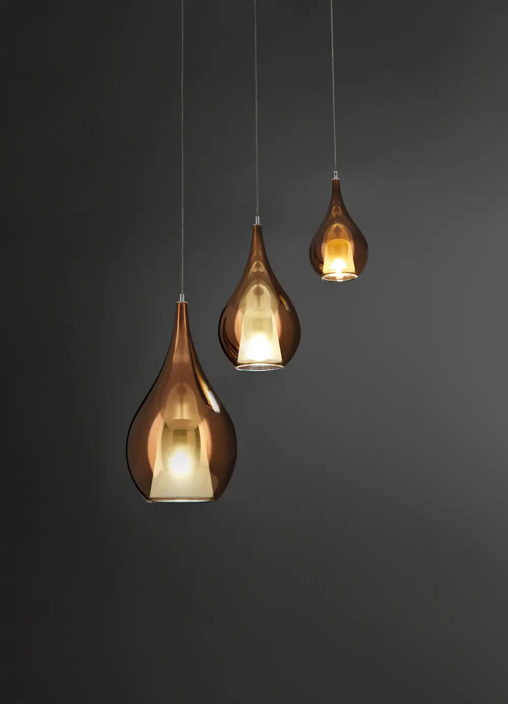 Hängeleuchte 20406.1. Bronze Handmade Glas, Stoffkabel ca. 150x22x150cm