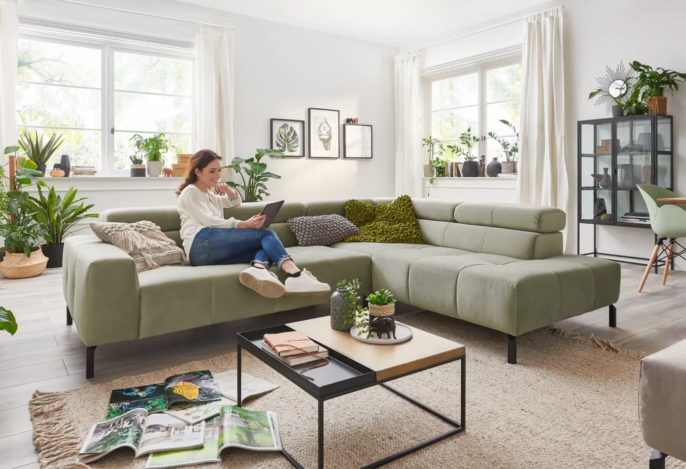 Polstergarnitur Clarmont Feincord oliv ca. 276x219cm