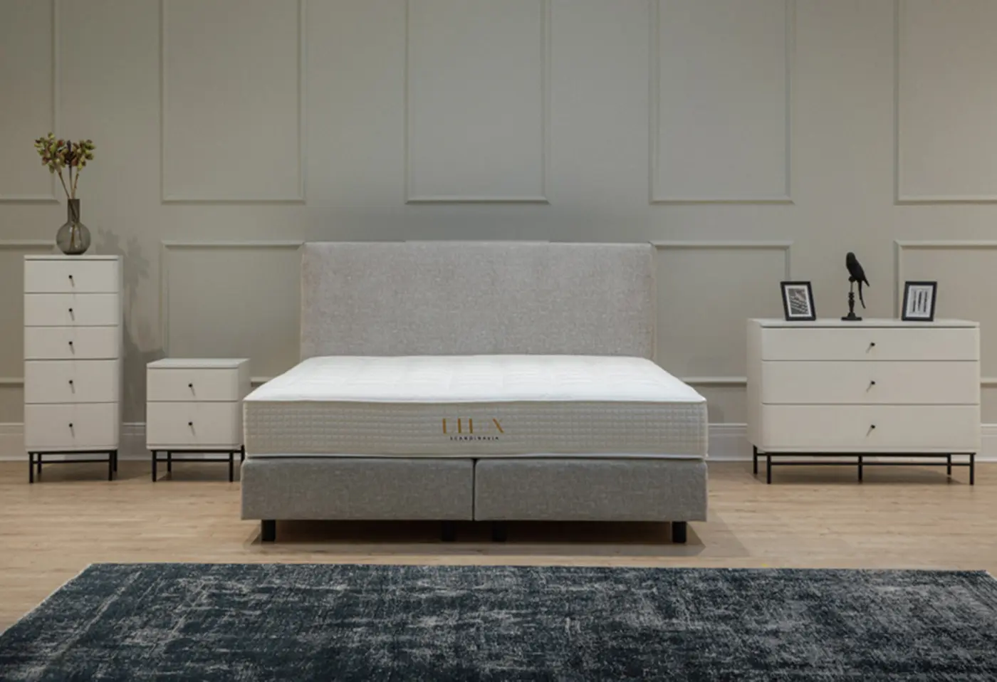 Boxspringbett 23293.. Stoff Stone 60 light grey ca. 180x200cm