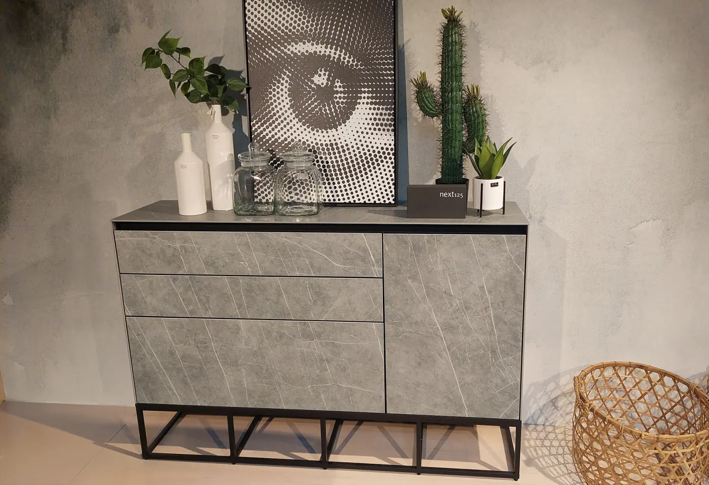 Sideboard 12118.. Ceramic Marmor grigio NB, Onyxschwarz ca. 152x102,5x37cm