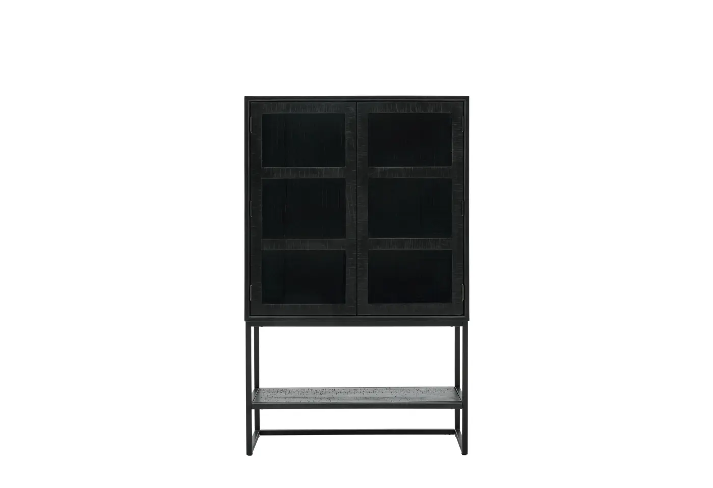 Vitrine Roomio No. 2001 von Roomio Korpus Mango massiv gebürstet schwarz gebeizt und lackiert, Türen und Seitenteile Klarglas ca. 100x160cm