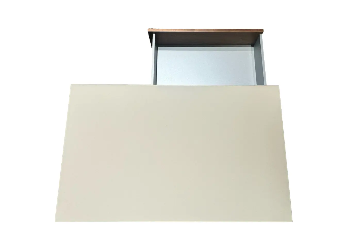 Salontisch Addetto III Macchiato Decklackiert 8986 von MAB Schublade Ami. Wild-Nussbaum Furnier, inkl. Abdeckplatte Nr. 3031 Mattglas Macchiato 9459 (AP) ca. 105x65cm