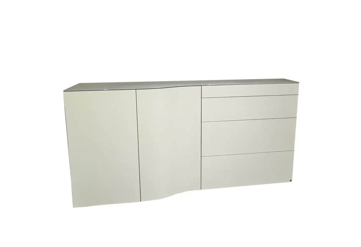 Sideboard 21641.. Korpus/Front Glattlack 469 kaschmir / PG 20 Abdeckplatte Glas gefrostet lackiert Griff 97 Push-Beschlag ca. 220x109x45cm