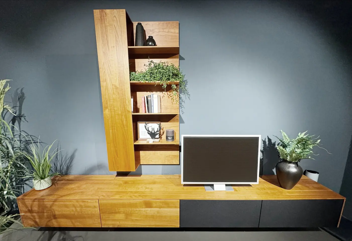 Wohnwand Filigno Schwarz von Team 7 Kirschbaum Naturöl, Buche Naturöl ca. 322,8x231,2x48,4cm