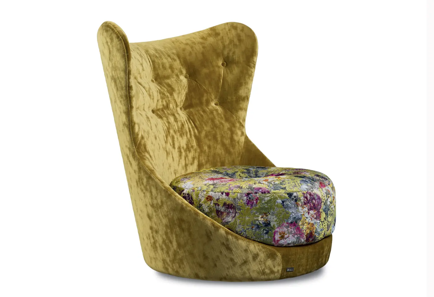 Drehsessel Cocoa Island Gold und Bunt von Bretz Velvet und Gobelin ca. 71x101x85cm