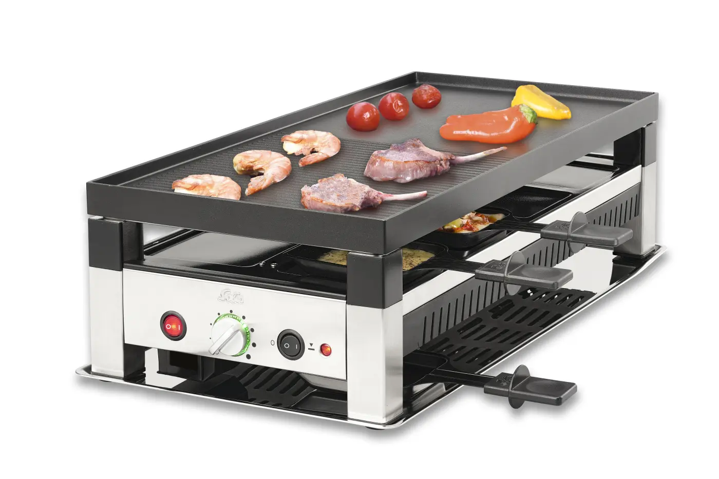 Tischgrill 5 in 1 Für 8 Personen Chrom, Schwarz Antihaftbeschichtung ca. 53x27x16cm