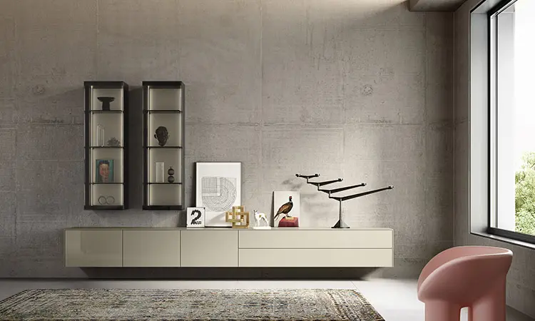 Wohnwand Soma Elfenbein, hochglanz von Kettnaker ca. 342x216x50cm