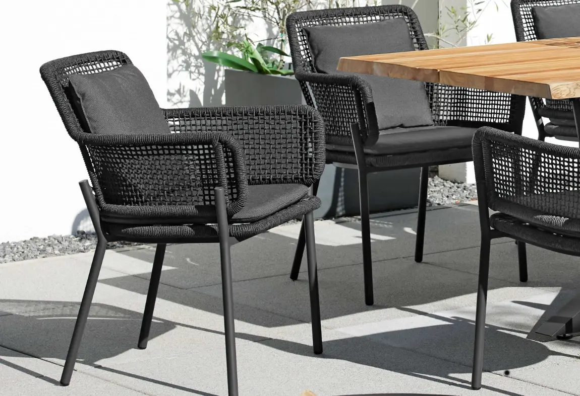 Armlehnstuhl 7002 Southend dunkelgrau von Interliving Outdoorstoff Kordelflechtung grau ca. 60x82,5x65cm