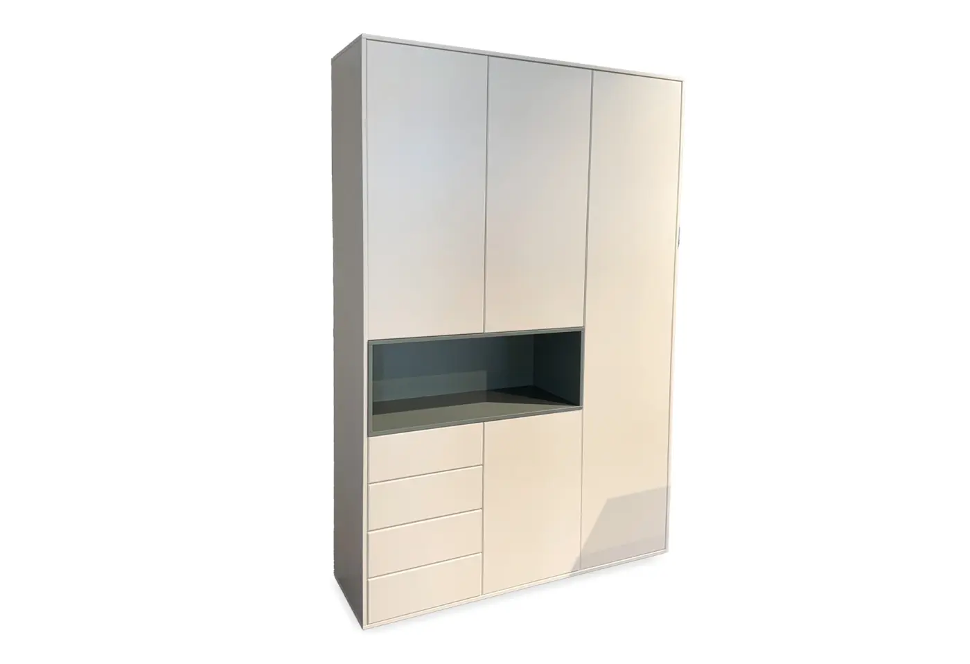 Schrank Valendas Lack wollweiss / Nischenelement Lack piniengrün ca. 138,2x216,9x39,6cm