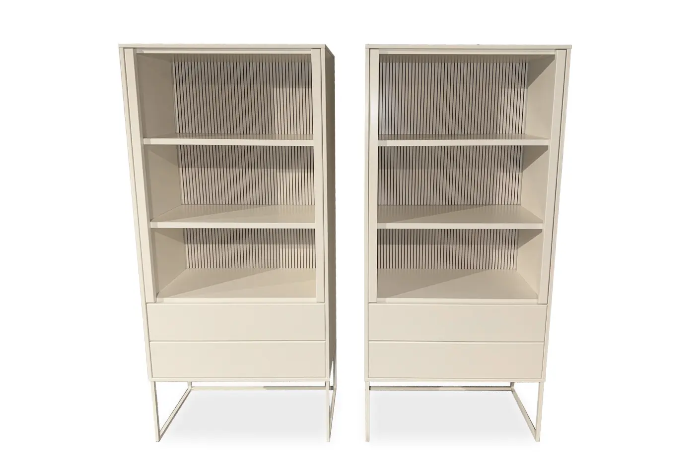 Vitrinen Valendas Lack wollweiss / Rückwandfarbe Lack seidengrau ca. 75x174,9x37,1cm