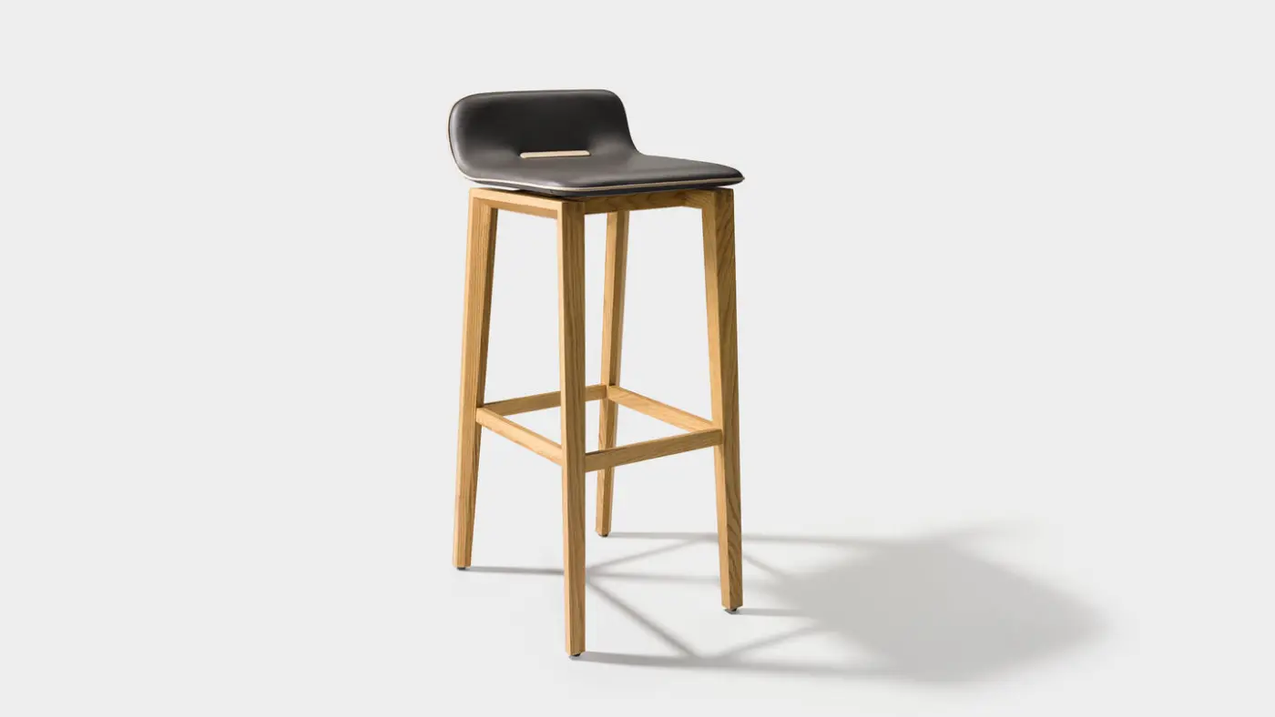 Barhocker Ark von Team 7 Leder "anthrazit", Keder in weiss ca. 38,5x78,5x46,5cm