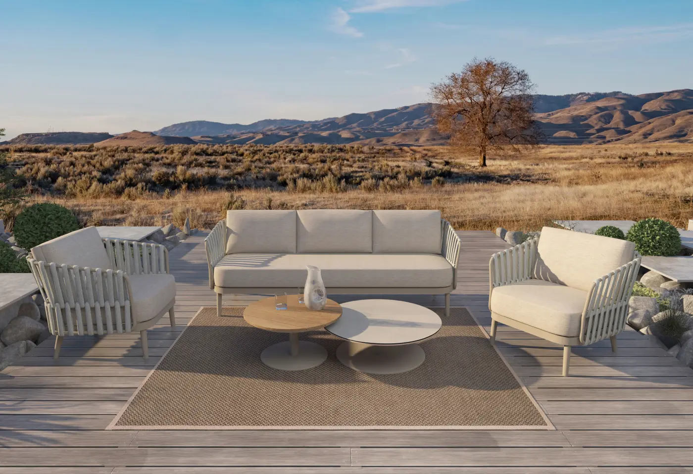 Lounge-Set 22083.. Latte Rope Teakholz, Keramik