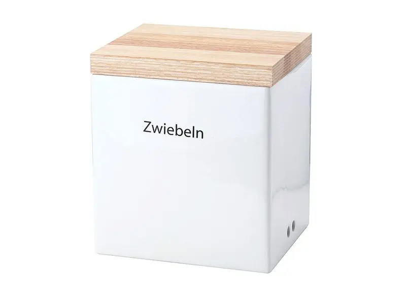 Zwiebeltopf 18x20.5x15.5cm weiss Gummibaumholz Porzellan ca. 18x15,5x20cm