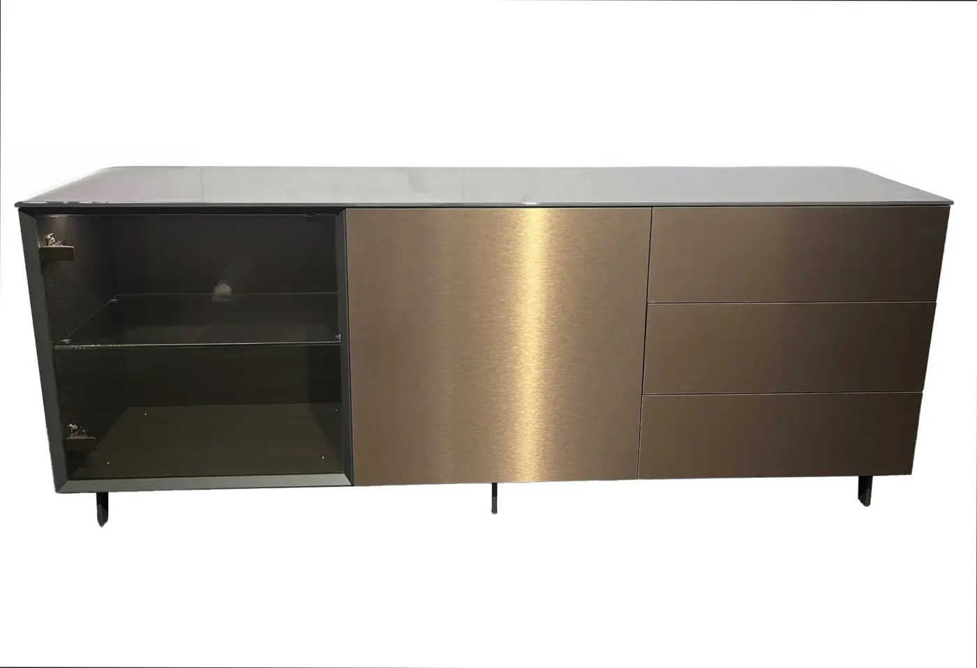 Sideboard Pure von Vifian Lack matt lava, Metallic bronce, Glas getönt bronze ca. 180x60x40cm