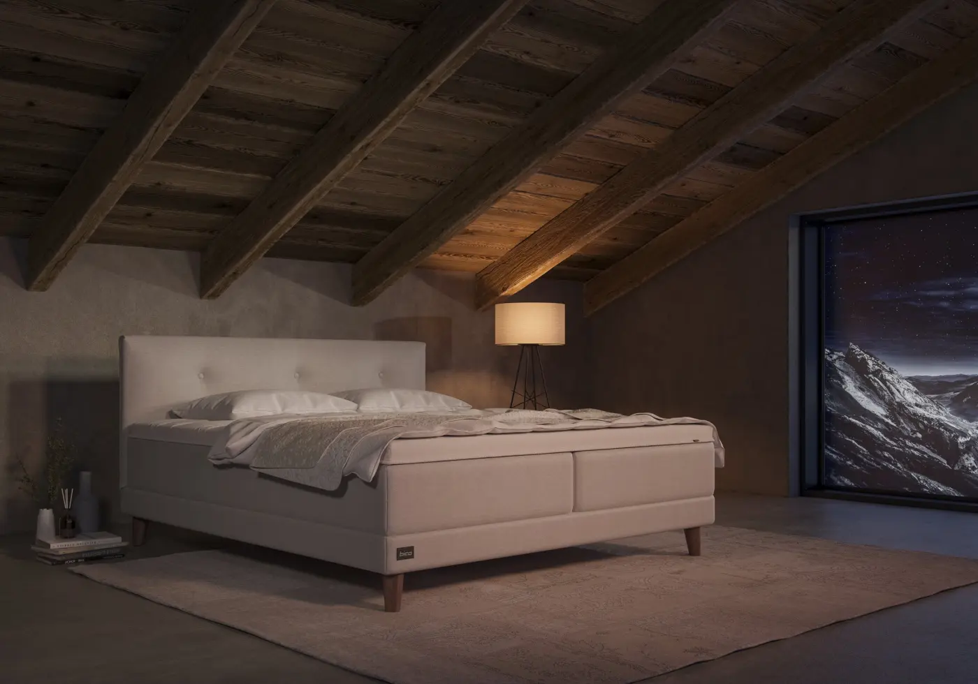 Boxspring-Bett Slim von Bico Bezug Stoff Olbia-Natural ca. 180x200cm