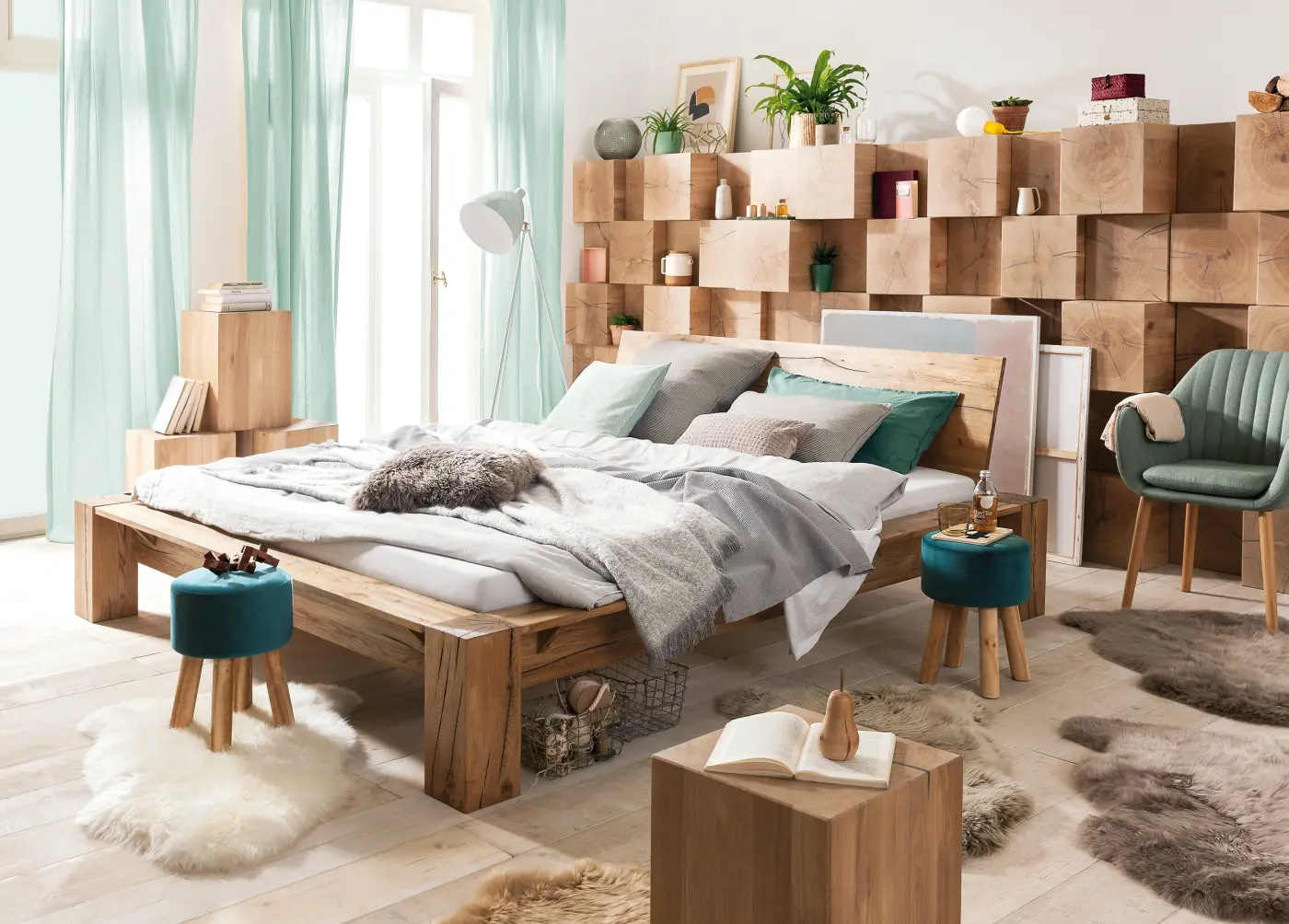 Bett 4031.3 Sumpfeiche massiv natur geölt ca. 180x200cm