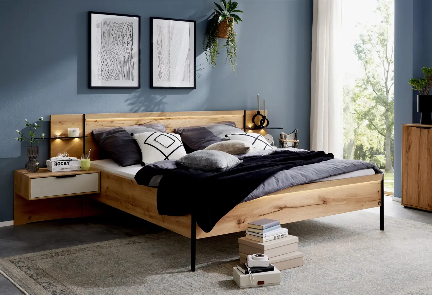 Bettanlage 1034 von Interliving Bianco-Eiche-Nachbildung ca. 60x180x200x48x43cm