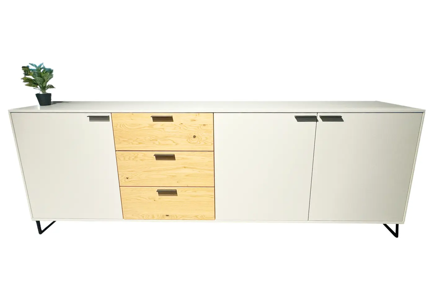 Sideboard 21579.4.. Lack seidengrau matt Schubkastenfront Asteiche furniert