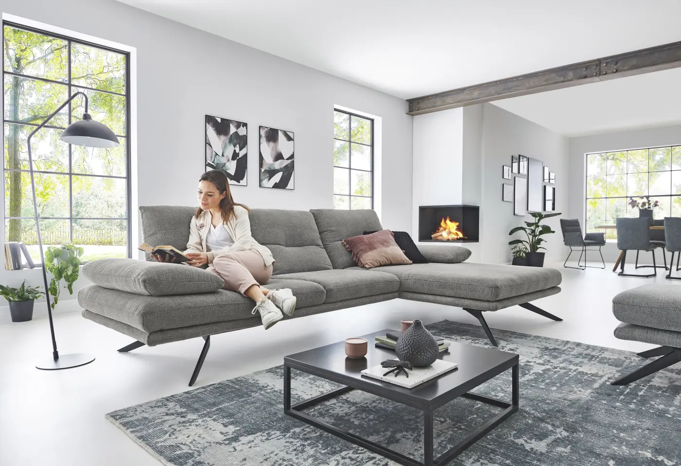 Polstergarnitur Finstersee light-grey Stoff Lara ca. 297x90x168cm