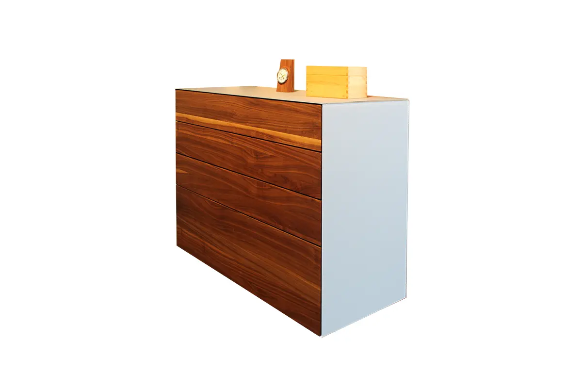 Kommode Cubus Pure von Team 7 Nussbaum Naturöl, Farbglas mittelgrau matt ca. 101,2x85,4x41,9cm