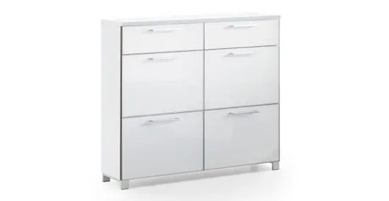 Schuhschrank Sargans Korpus: weiss matt, Front: weiss glänzend Korpus aus Dekor, Front aus Glas ca. 121x108x31cm