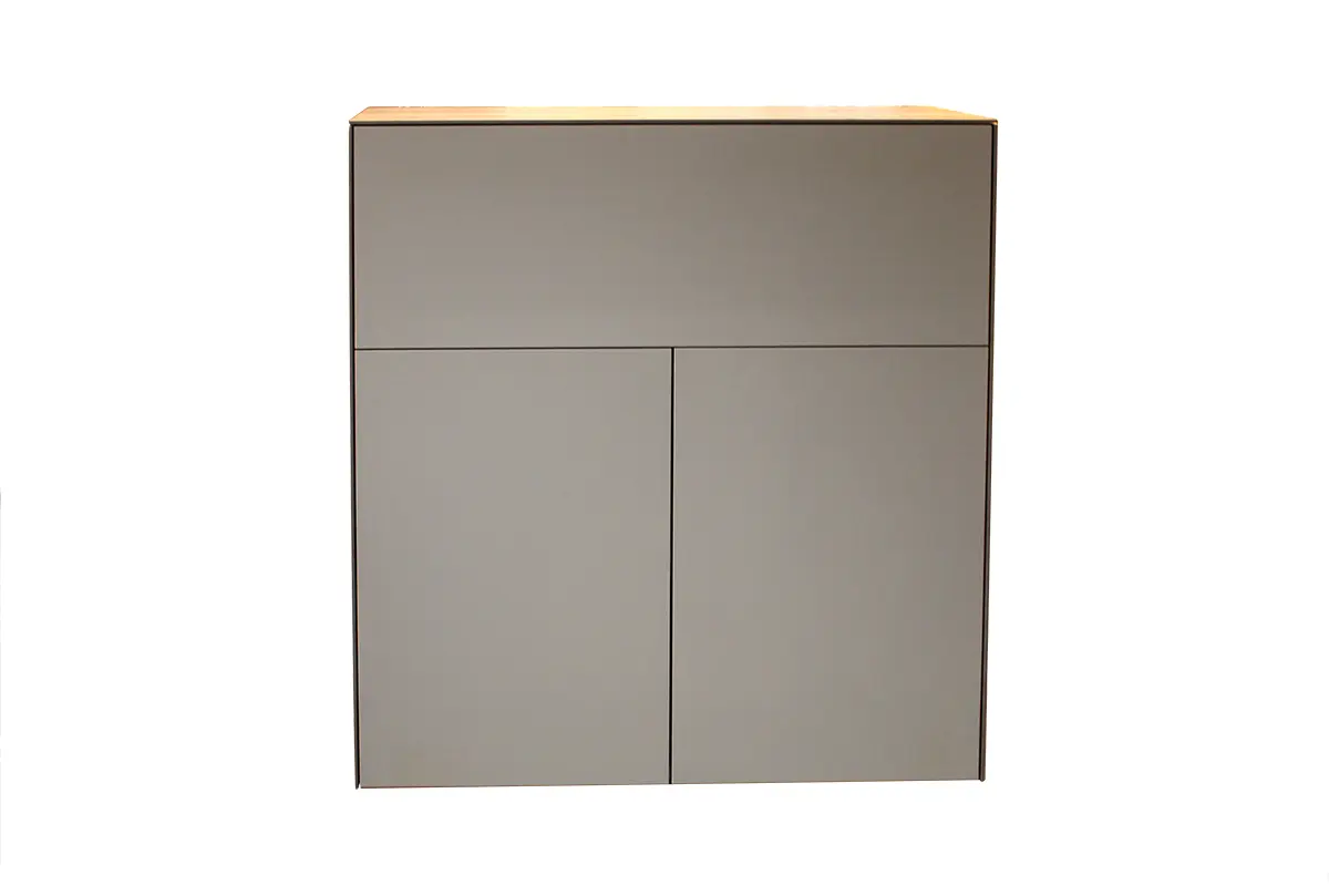 Highboard 16923.6.. Kernesche furniert, Linoleum moosgrau ca. 110x120x43cm