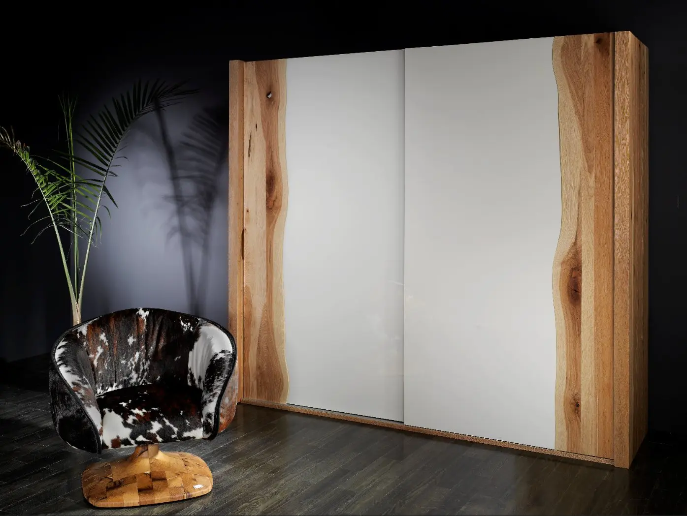 Schwebetürenschrank 11520057.1 Sumpfeiche geölt, Lack cremeweiss ca. 313x218x69cm