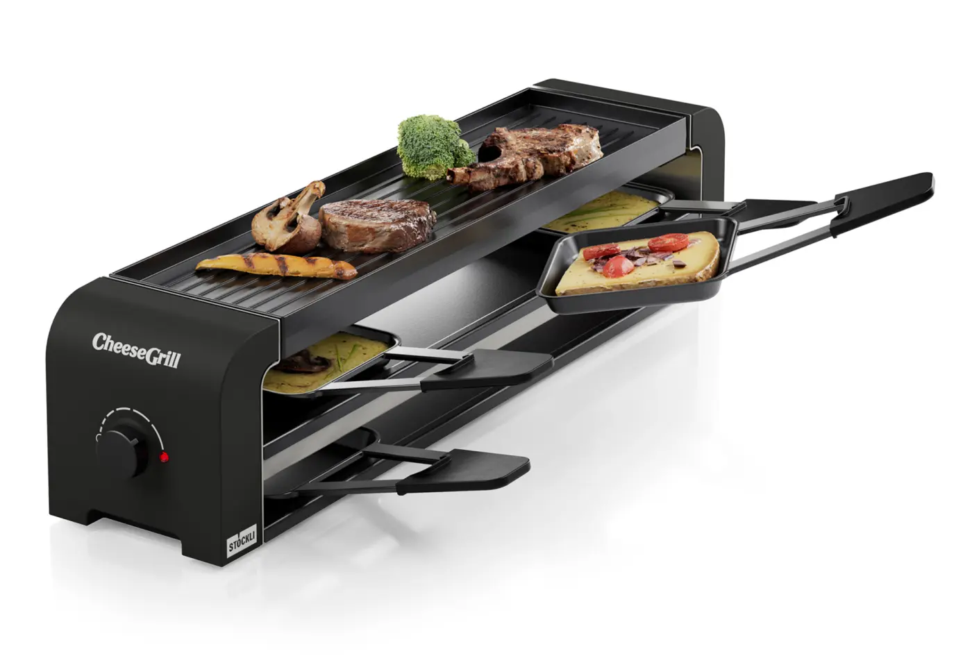 Cheese Grill 4er, schwarz Schwarz Grillplatte : Aluguss antihaft-versiegelt ca. 53x11,6x11,8cm